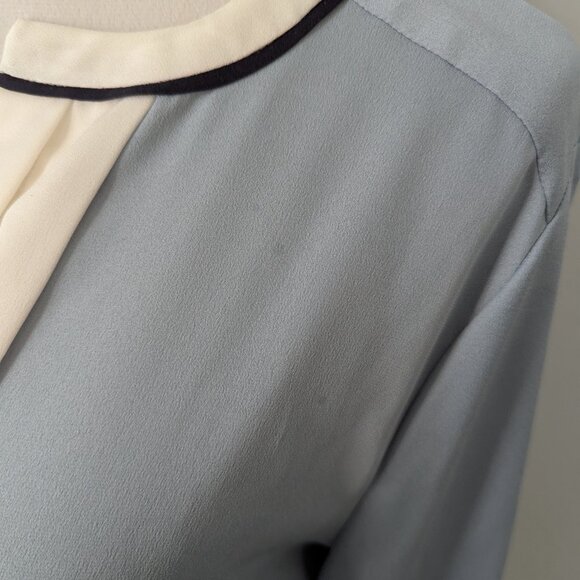 Ann Taylor Light Blue, Black & White Flowy Long Sleeve Blouse, Medium - Picture 2 of 5